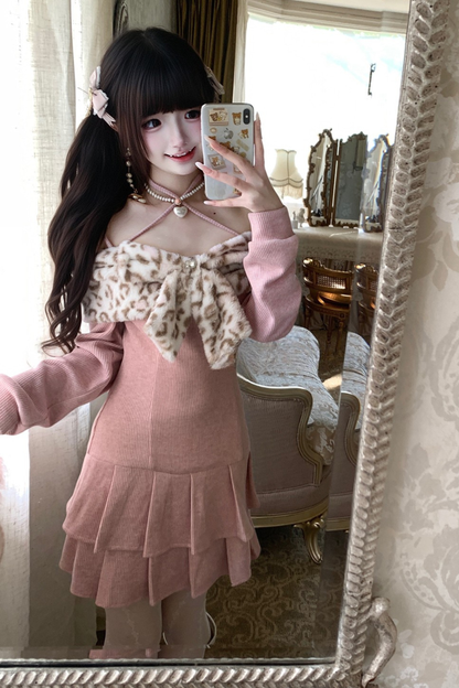 Leopard Sweet Off-shoulder Dress