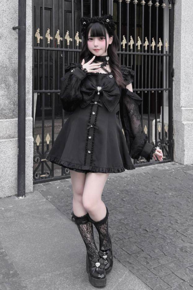 Dark Off Shoulder Dress + Shorts + Necklace