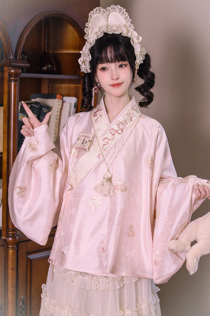 Chinese-style Pastel Top + Apron + Bow + Necklace + Brooch + Hair Accessories