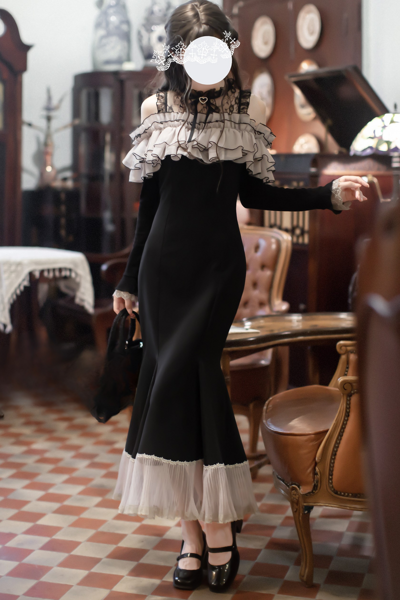 Voluminous Ruffle Off-shoulder Edge Fishtail Dress