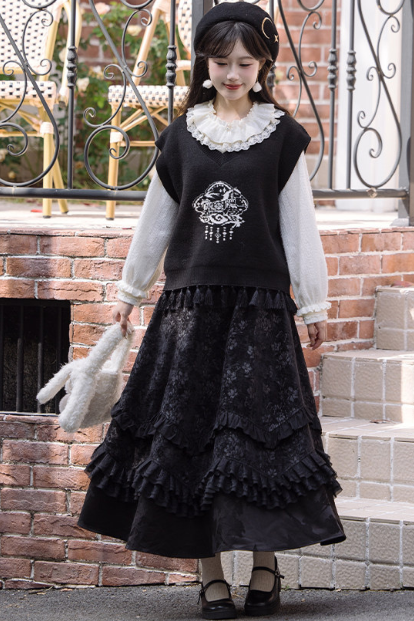 Ink Feather Jacquard Vest + Skirt
