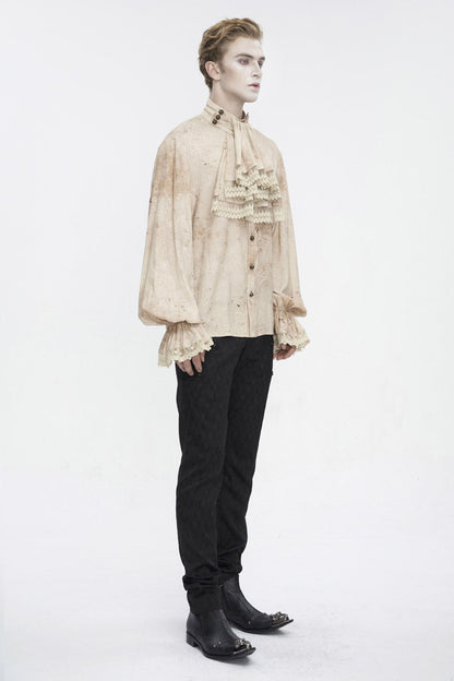 Apricot Stand Collar Puff Sleeved Gothic Shirt With Necktie
