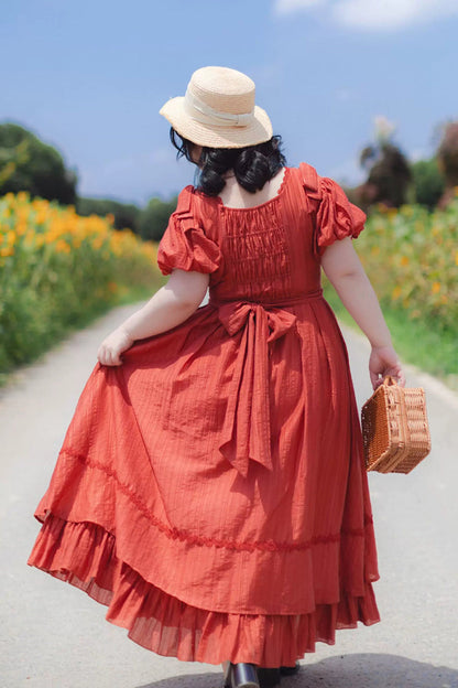 Red [forest Gallery] Square Collar Short Sleeves Ruffled Bow Classic Lolita Dress