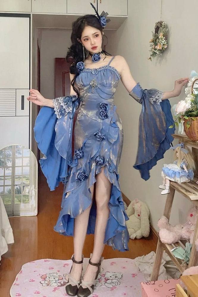 [pre-order] Amour Rose Bianca White and Blue Mermaid Dress Set