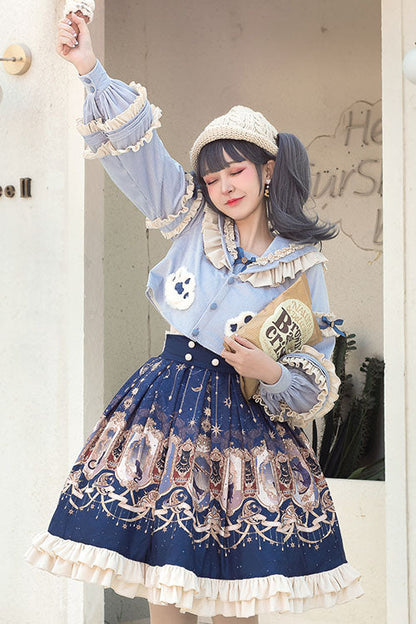 Blue Explore the Stars Ruffled Classic Lolita Skirt Dress