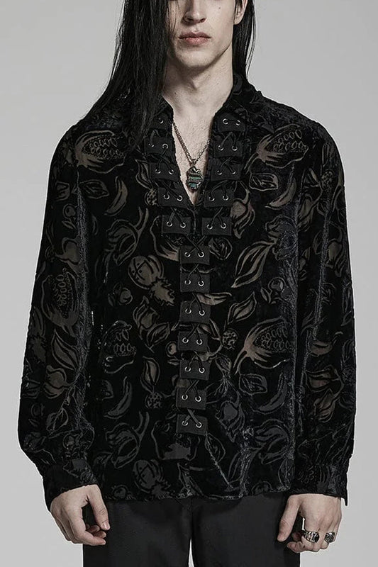 Piranha Print Lapel Collar Long Sleeves Gothic Blouse 2 Colors