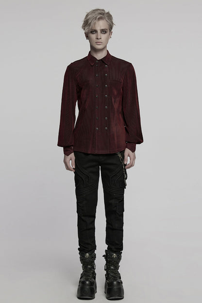 Black/red Double-breasted Long Puff Sleeves Gothic Blouse