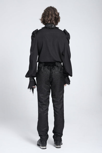 Black Stand Collar Long Puff Sleeves Gothic Batlike Blouse