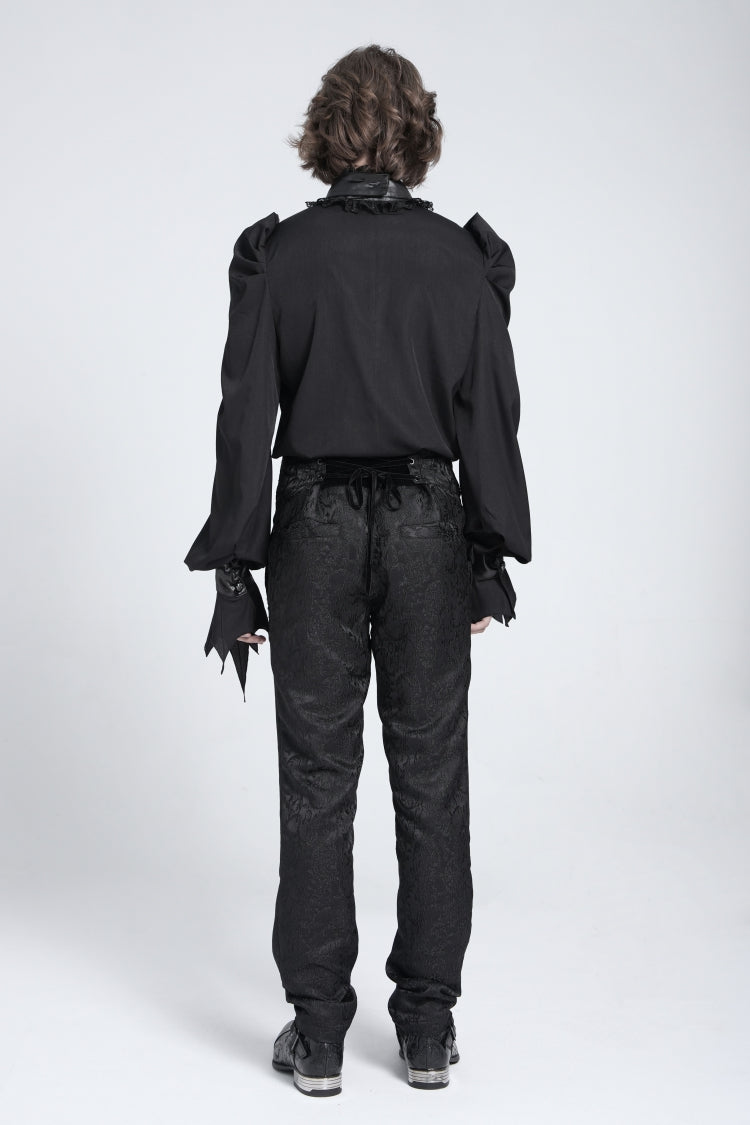 Black Stand Collar Long Puff Sleeves Gothic Batlike Blouse