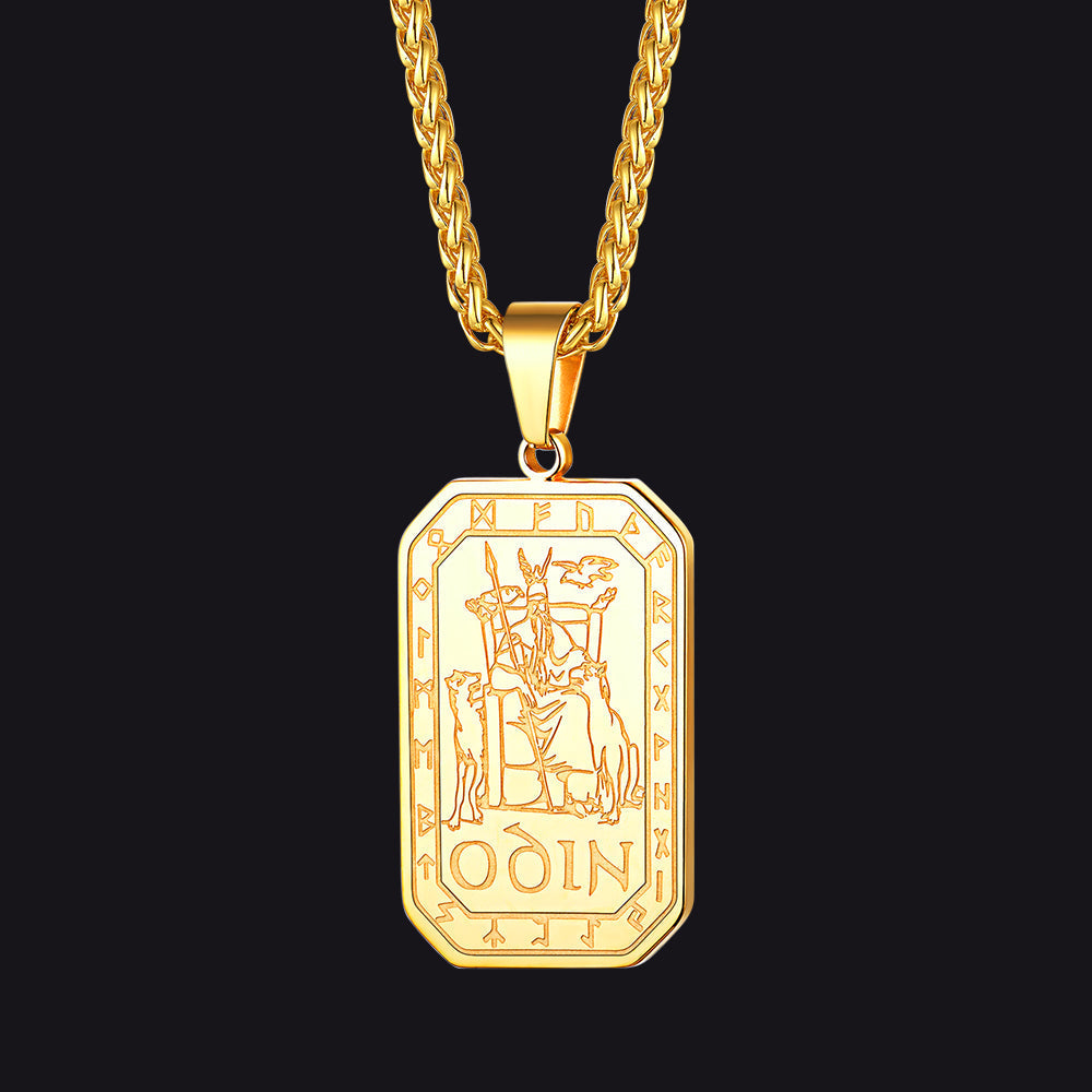 Viking Rune Odin Dog Tag Pendant Necklace for