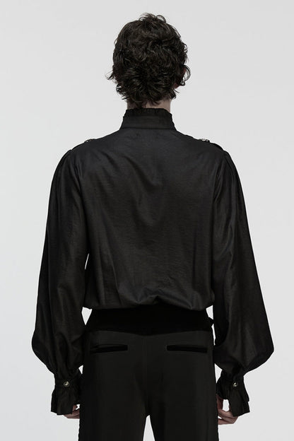 Black Stand Collar Long Puff Sleeves Ruffle Pleated Gothic Blouse