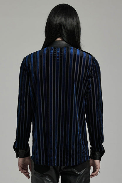 Black/blue Lapel Collar Stitching Slim Gothic Blouse