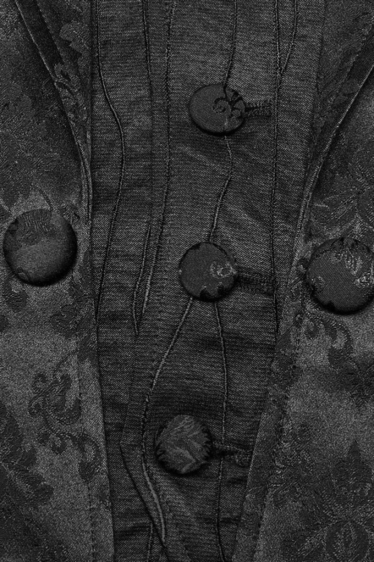 Black Lapel Collar Multi-layer Print Ruffle Lace Gothic Vest