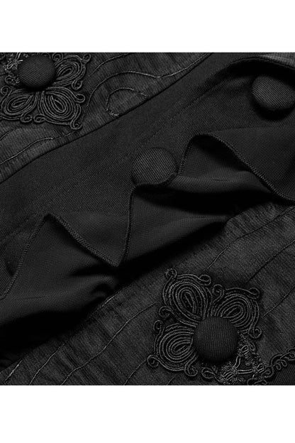 Black Gothic Noble Jacquard Embroidery Pleated Ruffle Delicate Buttons Decoration Vest