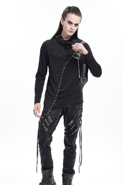 Black Chain Long Sleeves Print Stitching Asymmetric Gothic Sweatershirt