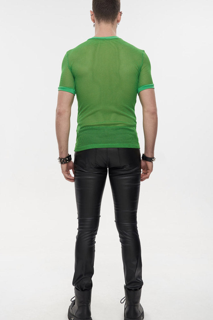 Green Gothic Crew Neck Diamond-shaped Net Hyperelastic Short Sleeve T-shirt