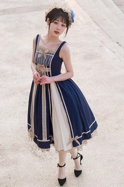 Blue/white Color Contrast Sleeveless Classic Lolita Dress