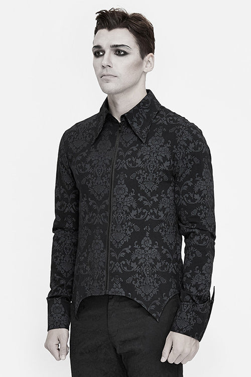 Black Folding Cuffs Palace Printed Zipper Gothic Blouse