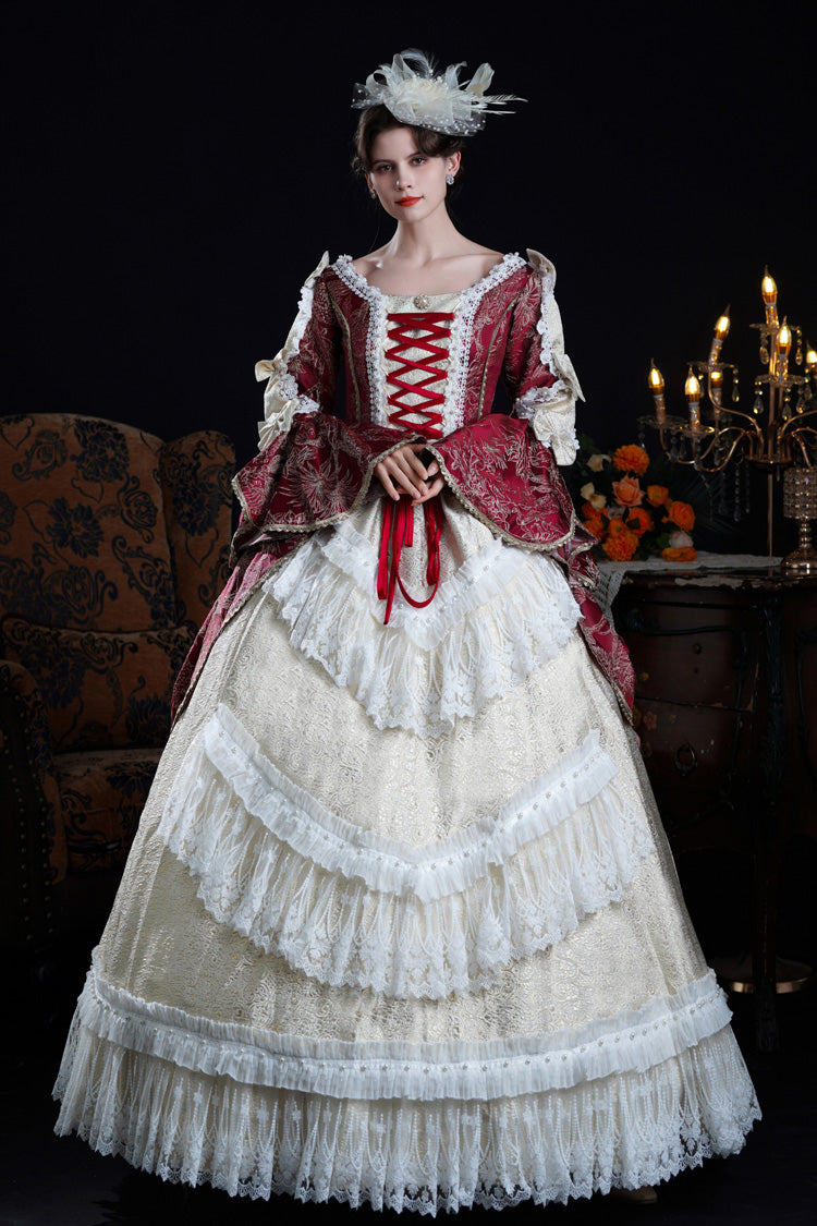 Wine/ivory Long Hime Sleeves Lace-up Classic Palace Lolita Victorian Dress