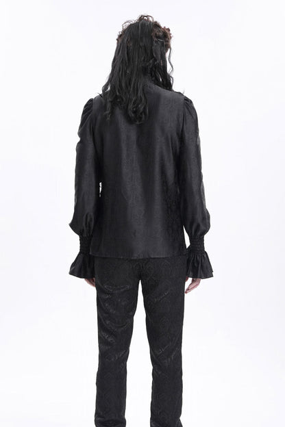 Black Stand Collar Long Sleeves Ruffle Lace Cross Gothic Blouse