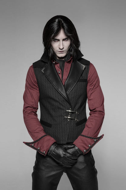 Black V Collar Sleeveless Metal Buckle Steampunk Crossover Formal Vest