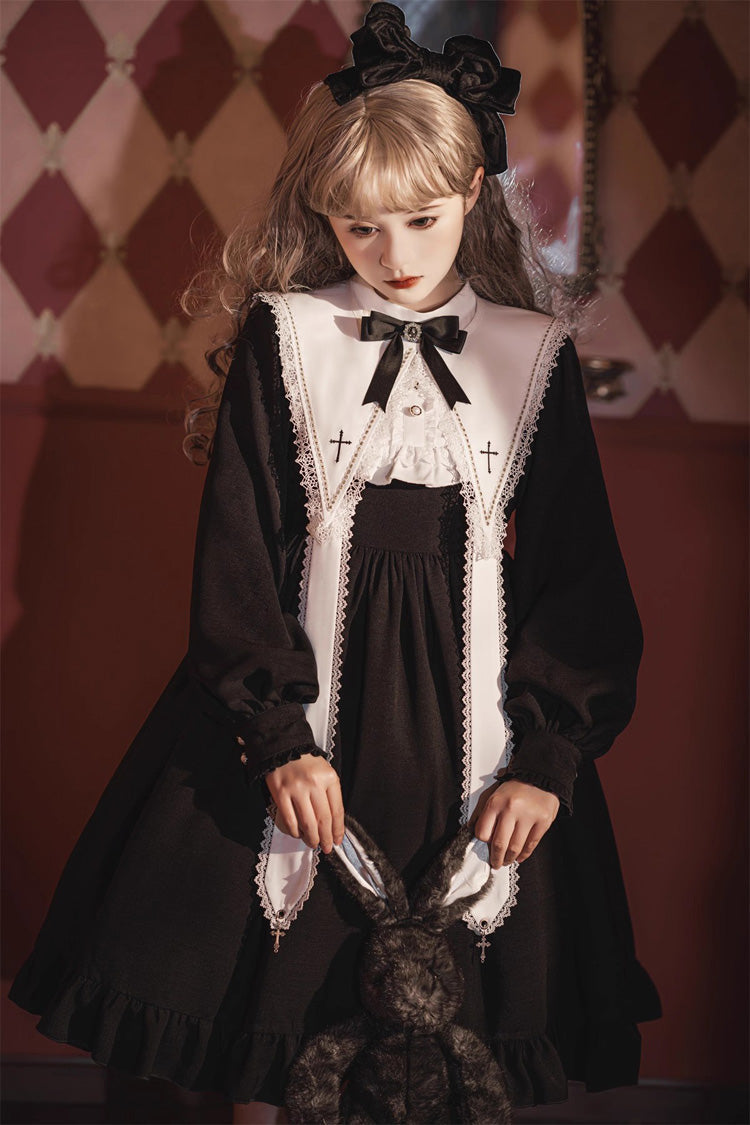 Black Long Sleeves Ruffle Bowknot Classic Gothic Nun Lolita Dress