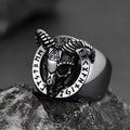 Satanic Goat Skull Ring With Viking Runes for