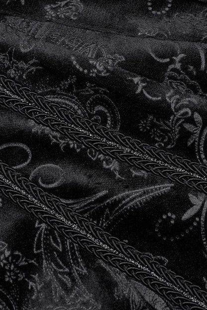 Black Long Sleeves Dark Pattern Print Webbing Decoration Gothic Blouse