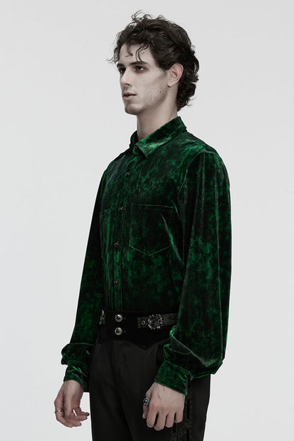 Green Lapel Collar Long Puff Sleeves Gothic Shirt