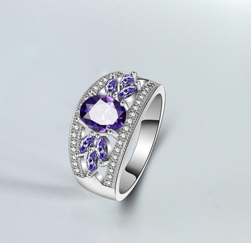 Amethyst Leaf Crystal Ring