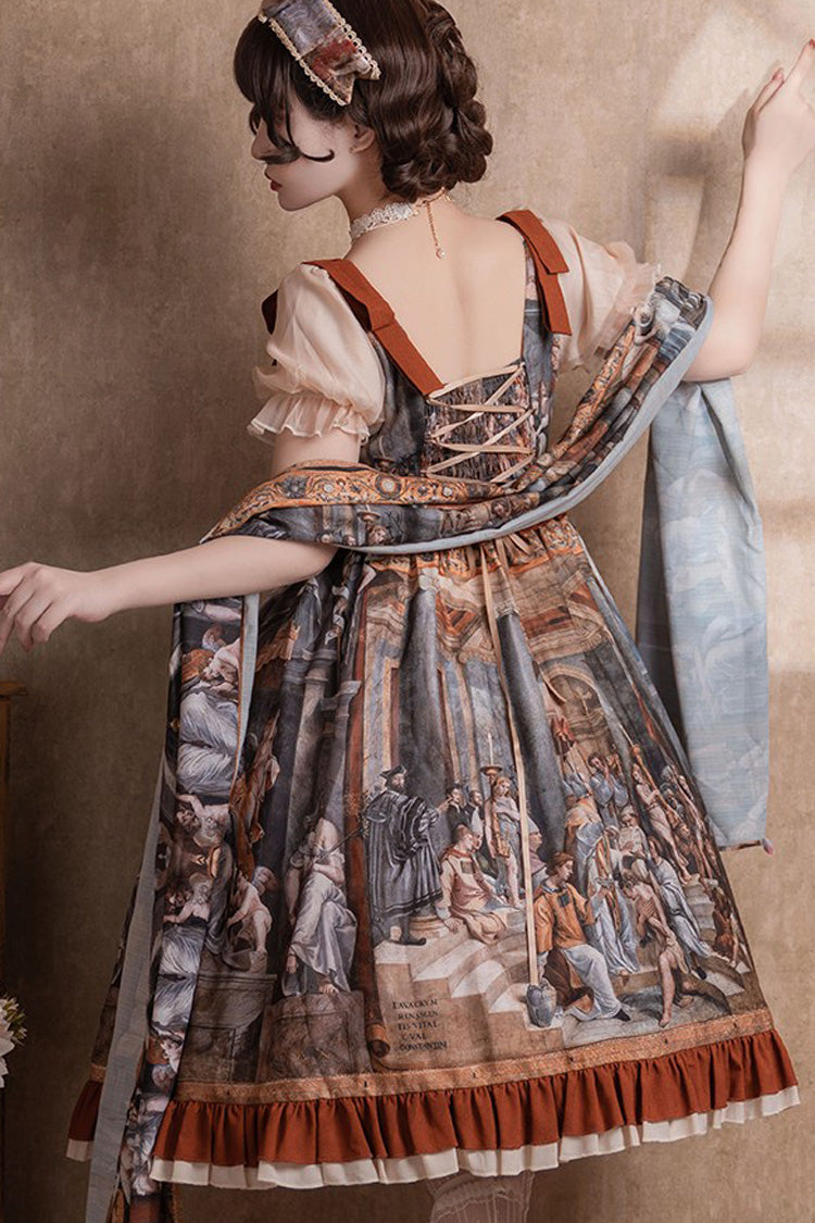 Multi-color Constantine Oil Painting Print Bowknot Classic Princess Lolita Dress