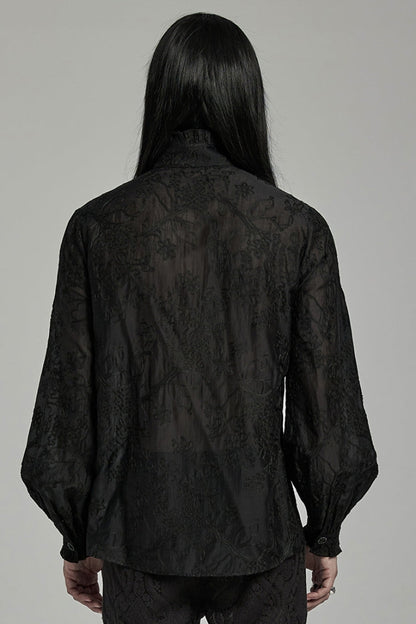 Black Stand Collar Jacquard Embroidery Gothic Blouse