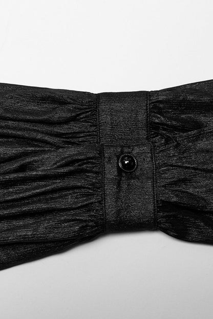 Black Stand Collar Jacquard Ruffle Gothic Blouse
