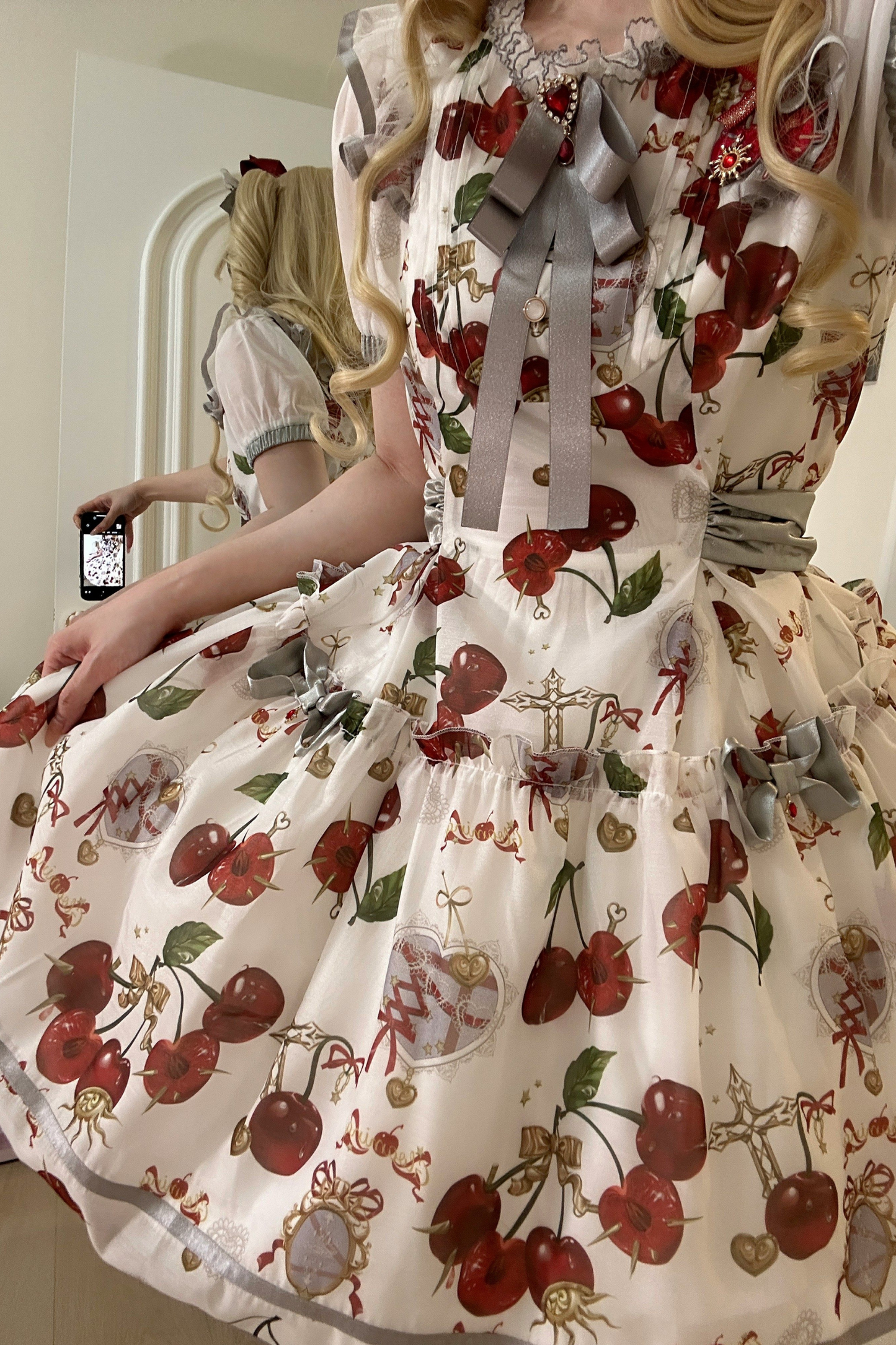 Retro Antique Cherry Sweet Lolita Dress + Jumper Skirt