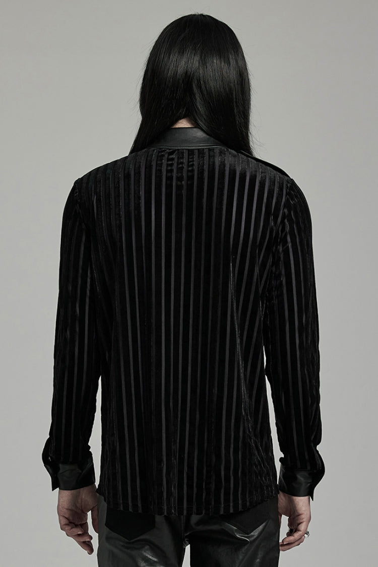 Black Lapel Collar Stitching Slim Gothic Blouse