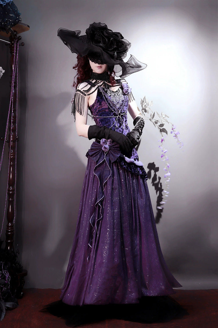 Purple [mysterious Nocturne] Embroidery Bowknot Lace Classic Lolita Jsk Dress