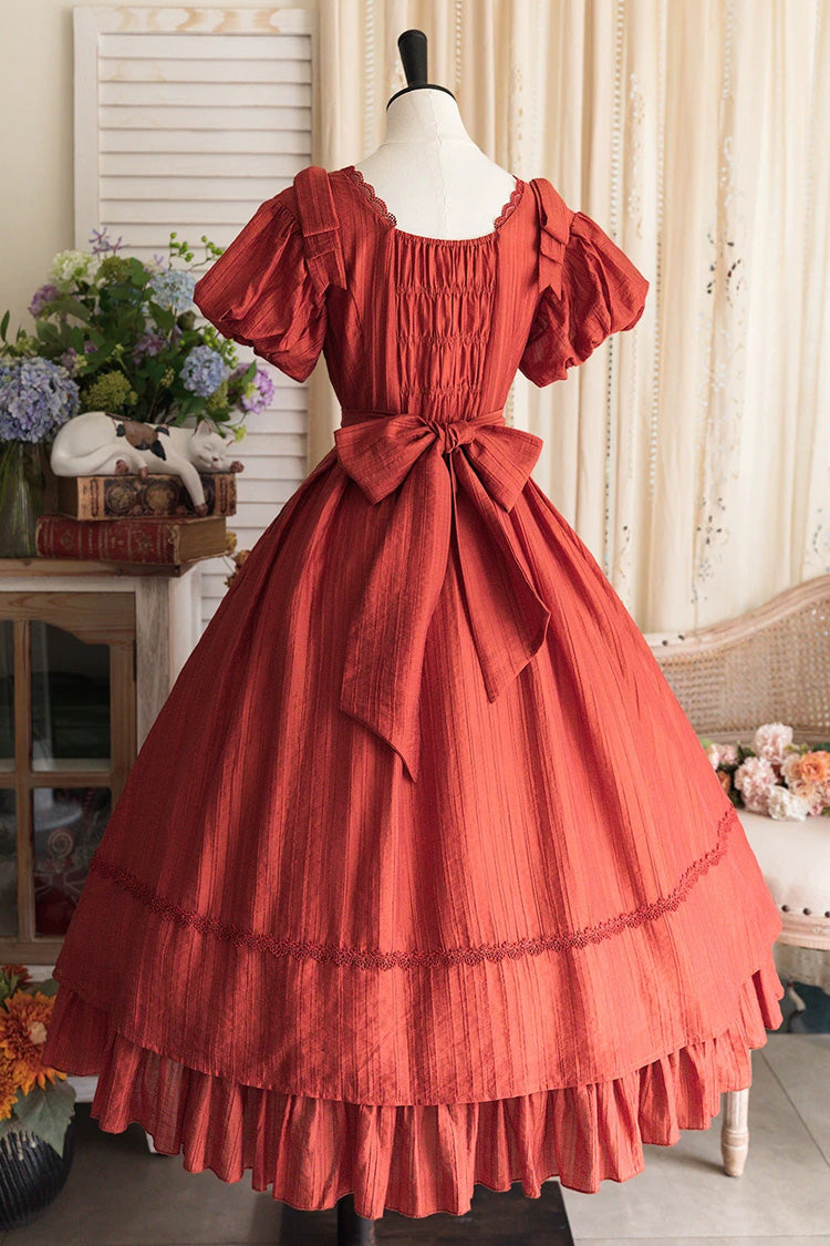Red [forest Gallery] Square Collar Short Sleeves Ruffled Bow Classic Lolita Dress