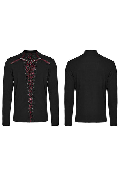 Black/red Long Sleeves Stitching Lace-up Ripped Punk Blouse