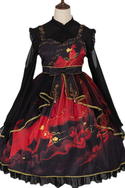 Chinese Style Cloud Fox Print Classic Lolita Jsk Dress