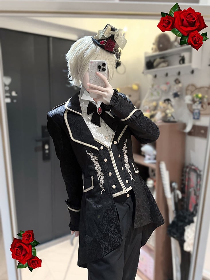 [pre-order Deadline: May 8] Black/red Gothic Prince Series Mini Hat + Jewel Ribbon Brooch