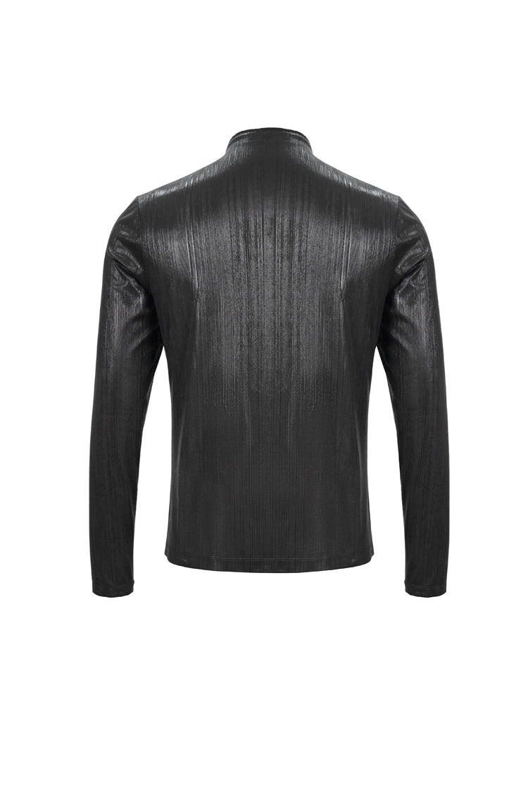 Black Zipper Neckline Long Sleeves Slim Steampunk Top