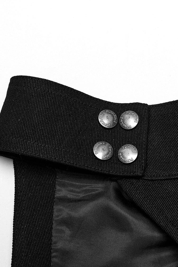 Black Stand Collar Asymmetric Rivet Buckle Punk Faux Leather Harness