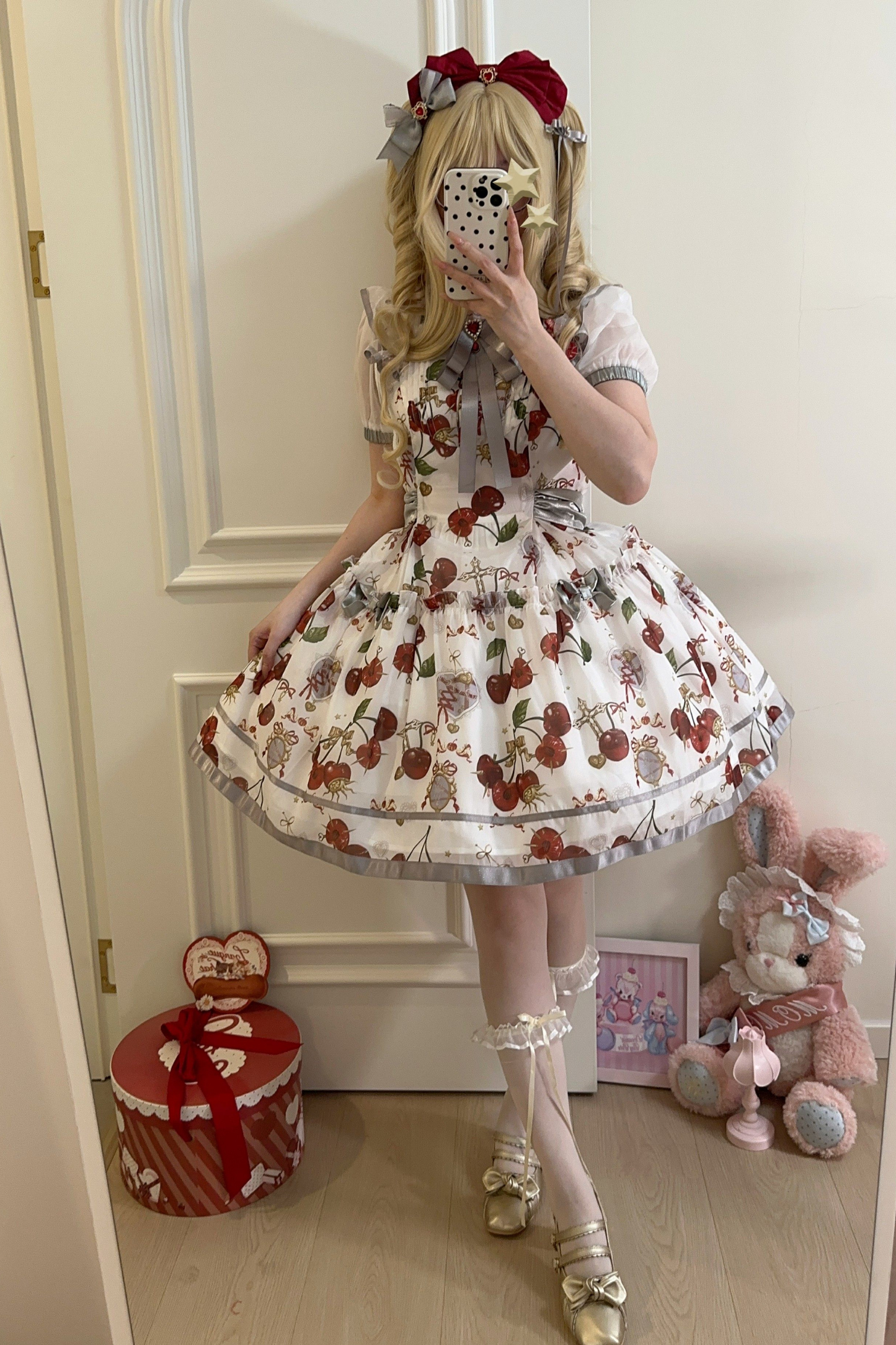 Retro Antique Cherry Sweet Lolita Dress + Jumper Skirt