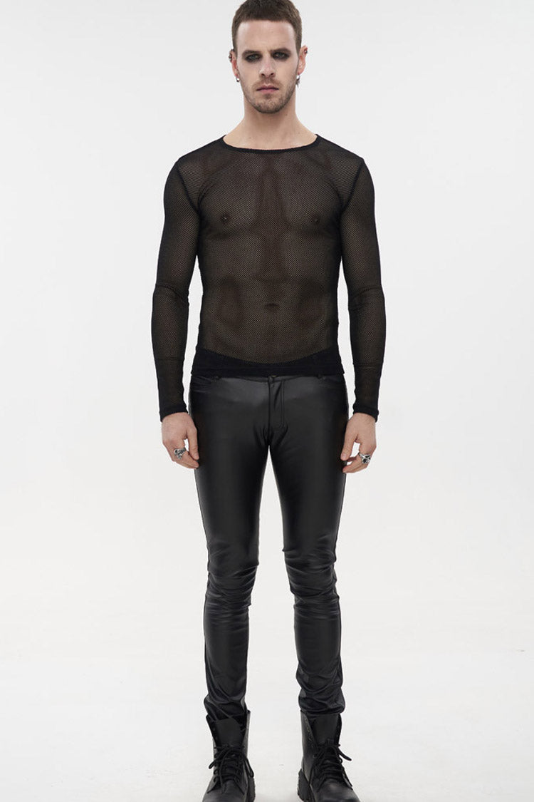 Black Gothic Elasticity High Neck Long Sleeve Mesh Shirt