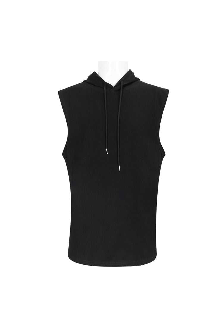 Black Knit Irregular Simple Versatile Sleeveless Hooded Punk Tank Top