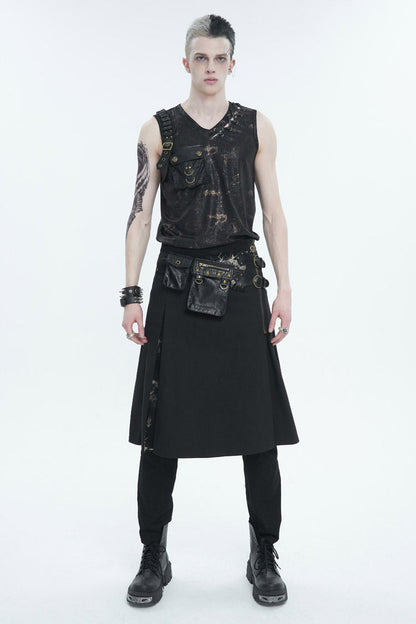 Black Personalized Print Big Pocket Buckle Punk Tank Top