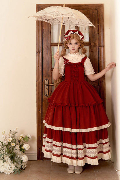 Red [lily] Multi-layered Ruffle Lace Classic Lolita Jsk Dress