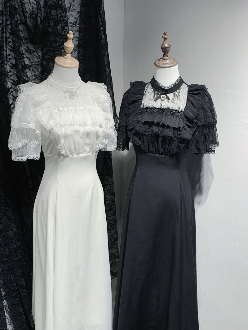 [pre-order] Lace Pearl Sheer Sleeve Long Dress