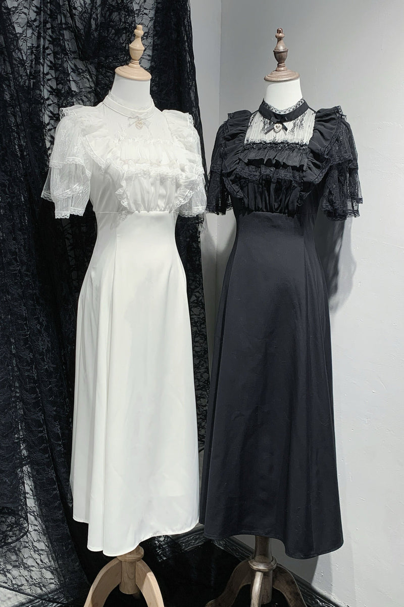 [pre-order] Lace Pearl Sheer Sleeve Long Dress