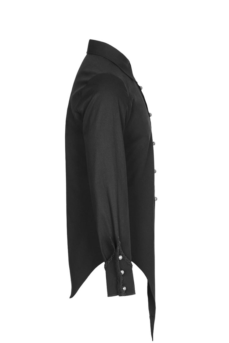 Black Long Sleeve Front Metal Pattern Buckle Sharp Corner Hem Gothic Shirt